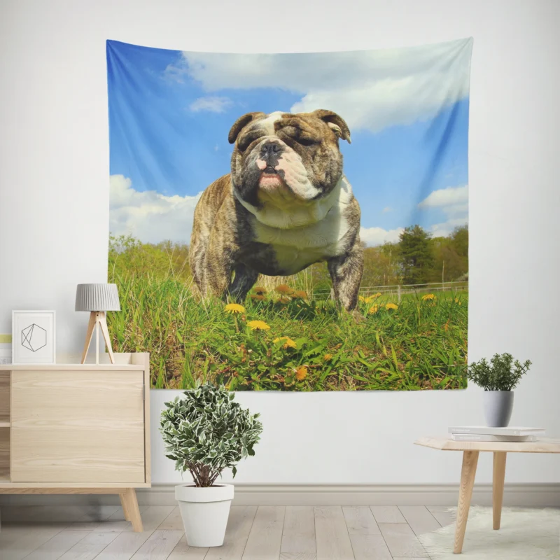 Fourfold Bulldog Elegance  Bulldog Quartet Wall Tapestry