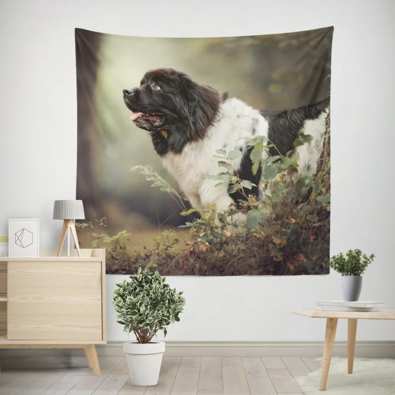 Fourfold Canine Majesty  Newfoundland Quartet Wall Tapestry