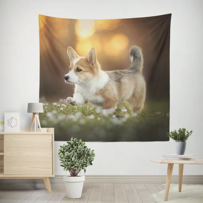 Fourfold Corgi Charm Dog Quartet Wall Tapestry