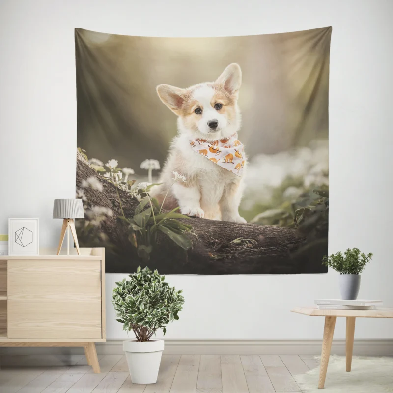 Fourfold Corgi Very Cuteness  Corgi Quartet Wall Tapestry