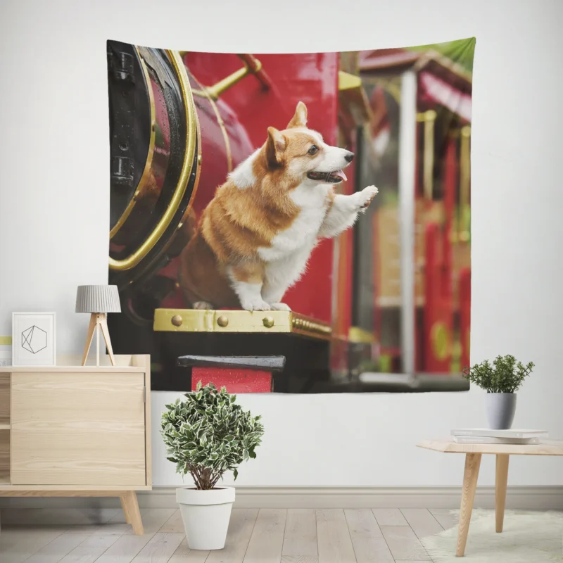 Fourfold Cute Corgi Elegance Quartet Wall Tapestry