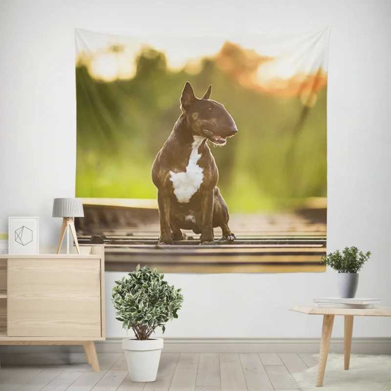 Fourfold Elegance  Bull Terrier Quartet Wall Tapestry