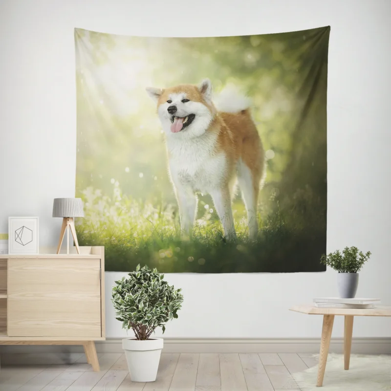 Fourfold Elegance  The Akita Quartet Wall Tapestry