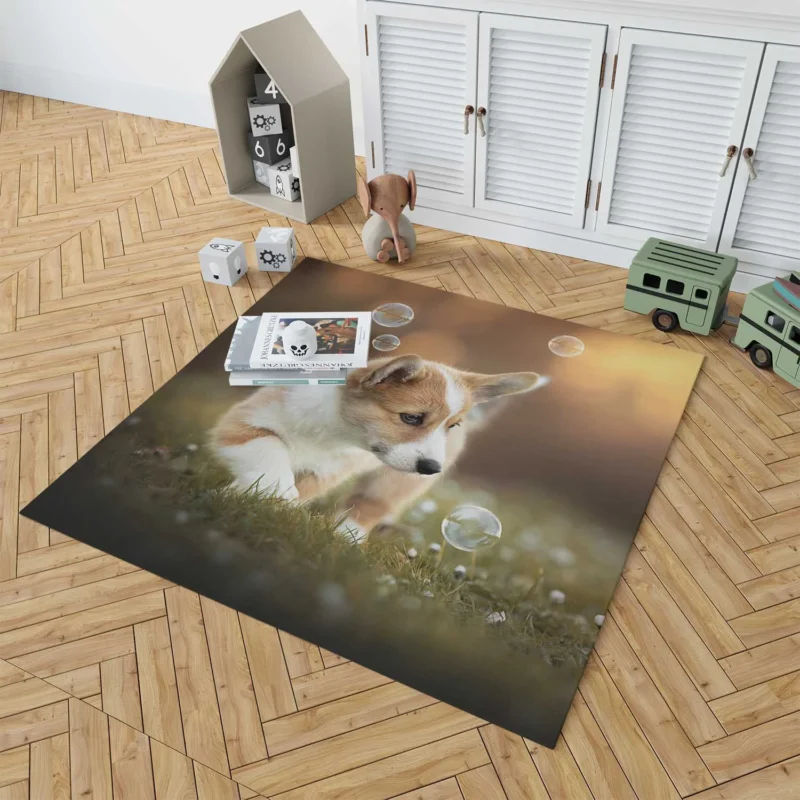 Fourfold Little Corgi Delight Quartet Floor Rug 1