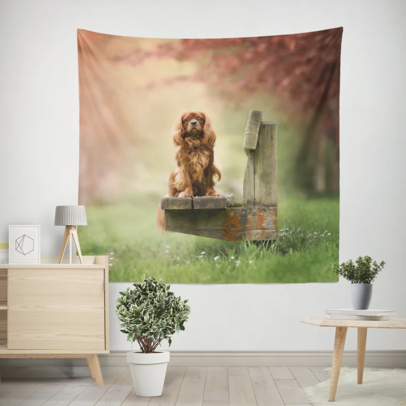 Fourfold Regal Elegance  King Charles Spaniels Wall Tapestry