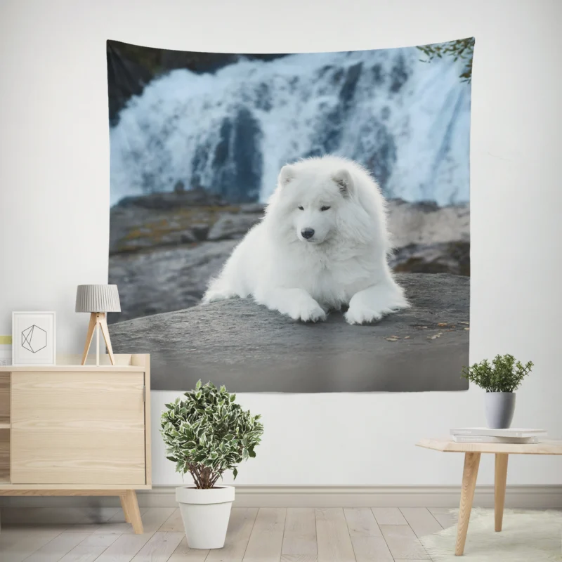 Fourfold Samoyed Majesty  Quartet in Rock Wall Tapestry