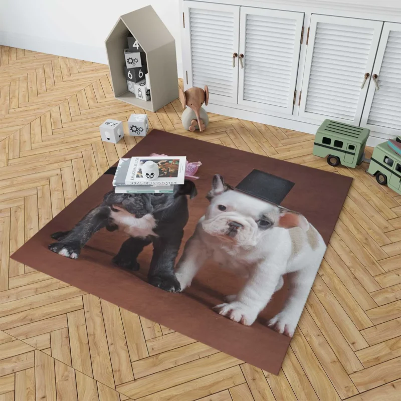 French Bulldog Puppies: Adorable Mr. and Mrs. Hats Floor Rug 1