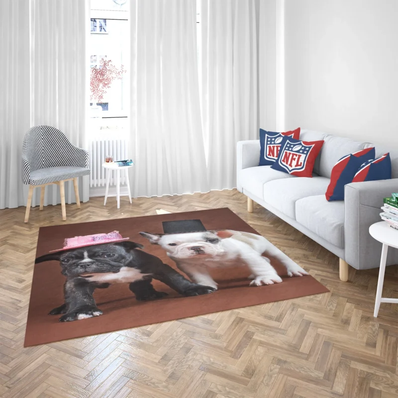 French Bulldog Puppies: Adorable Mr. and Mrs. Hats Floor Rug 2