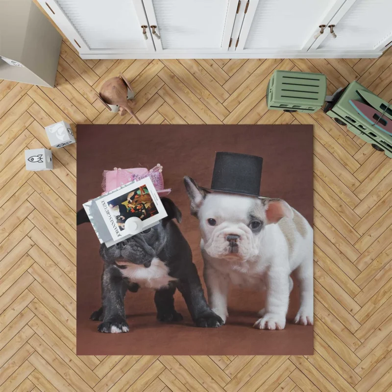 French Bulldog Puppies: Adorable Mr. and Mrs. Hats Floor Rug