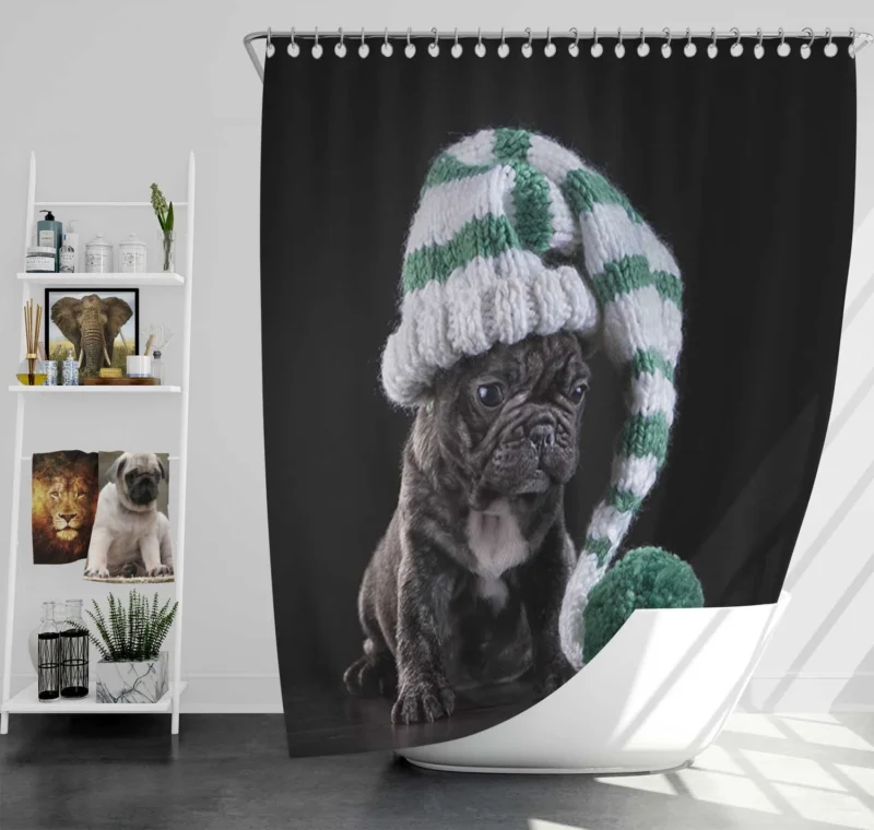 French Bulldog Puppy Hat: A Crown of Cuteness Shower Curtain