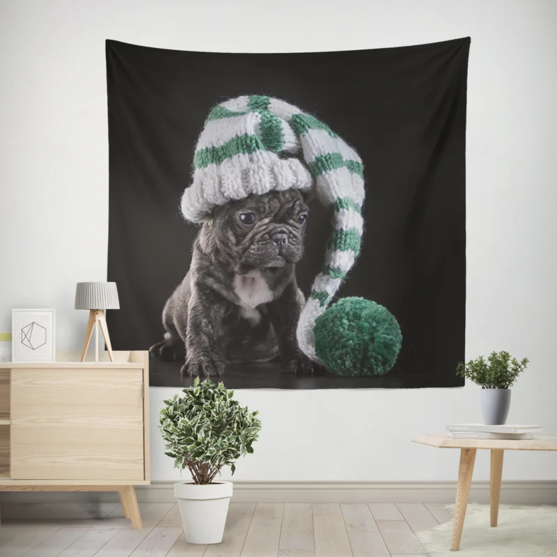 French Bulldog Puppy Hat  A Crown of Cuteness Wall Tapestry