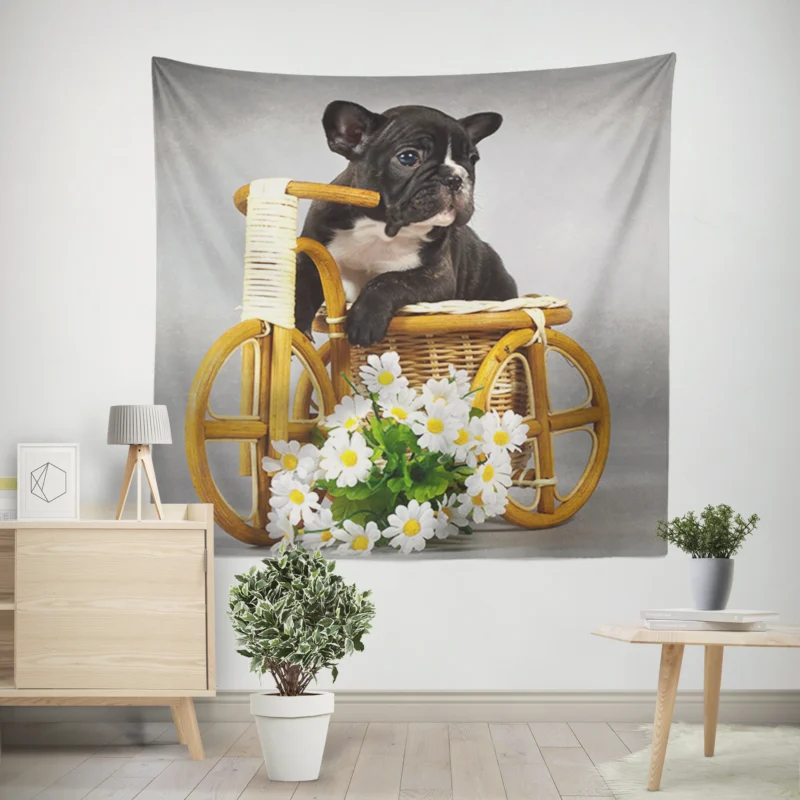 French Bulldog Puppy Love  Heartwarming Moments Wall Tapestry