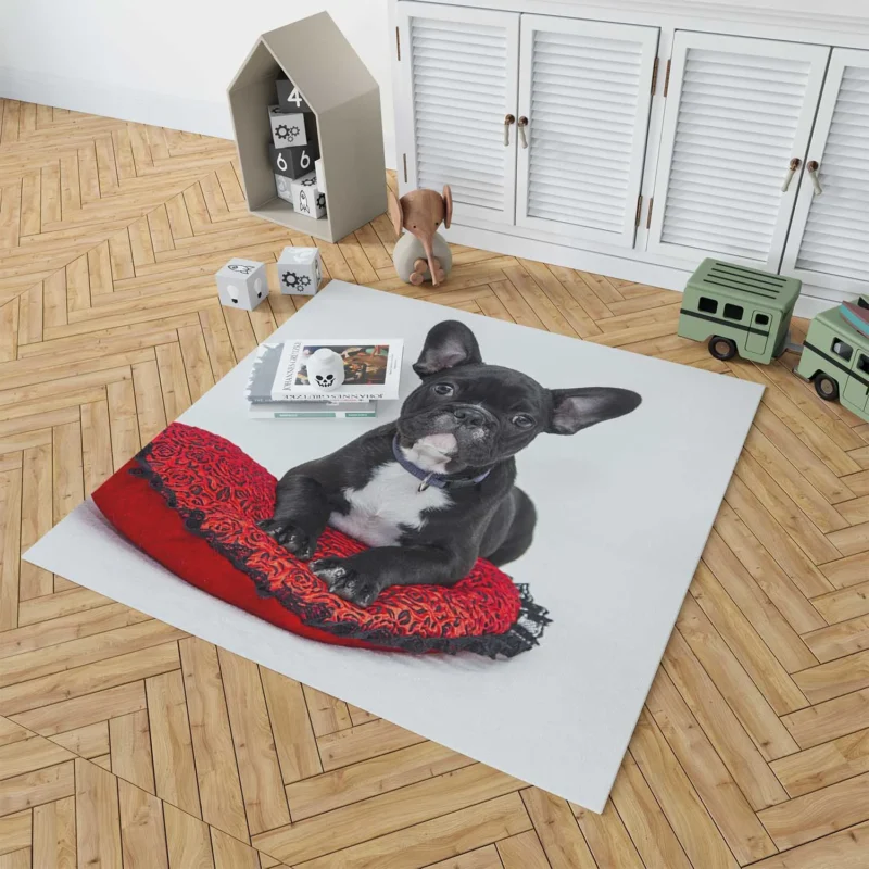 French Bulldog Rests: Cozy Comfort on a Cushion Floor Rug 1