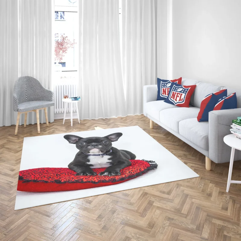 French Bulldog Rests: Cozy Comfort on a Cushion Floor Rug 2