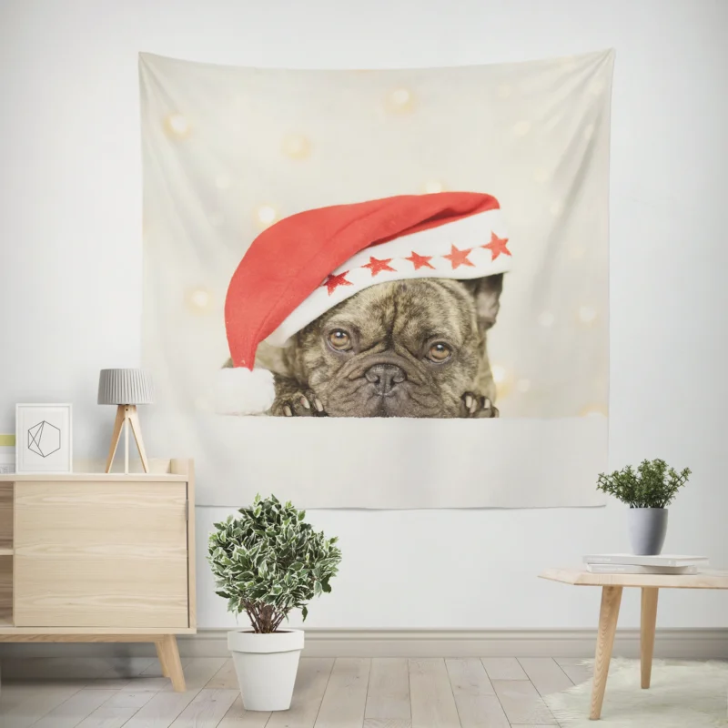 French Bulldog Santa Hat Elegance Wall Tapestry