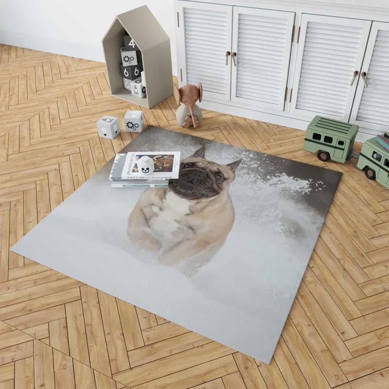 French Bulldog in Snow: A Winter Wonderland Floor Rug 1