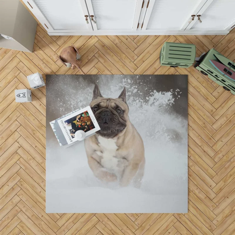 French Bulldog in Snow: A Winter Wonderland Floor Rug