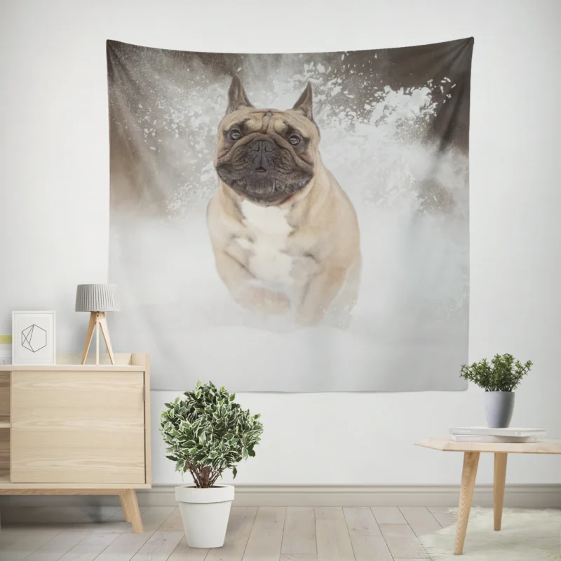 French Bulldog in Snow  A Winter Wonderland Wall Tapestry