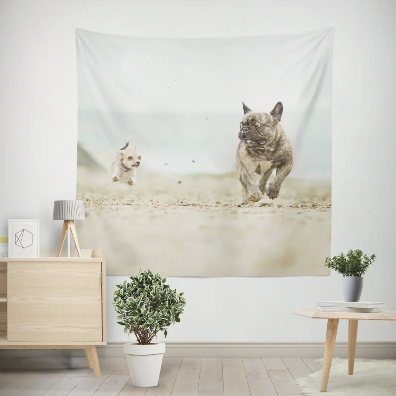 French Bulldog vs. Chihuahua  Epic Depth Of Field Wall Tapestry