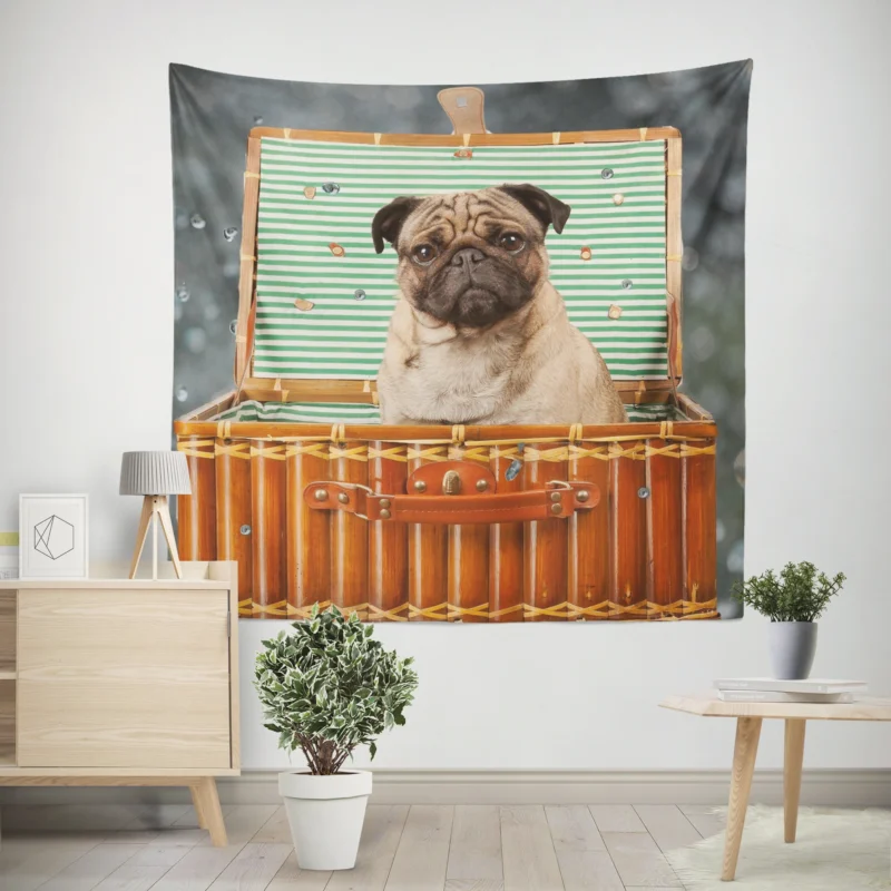 Friendly Pug Charm  Pug Quartet Wall Tapestry