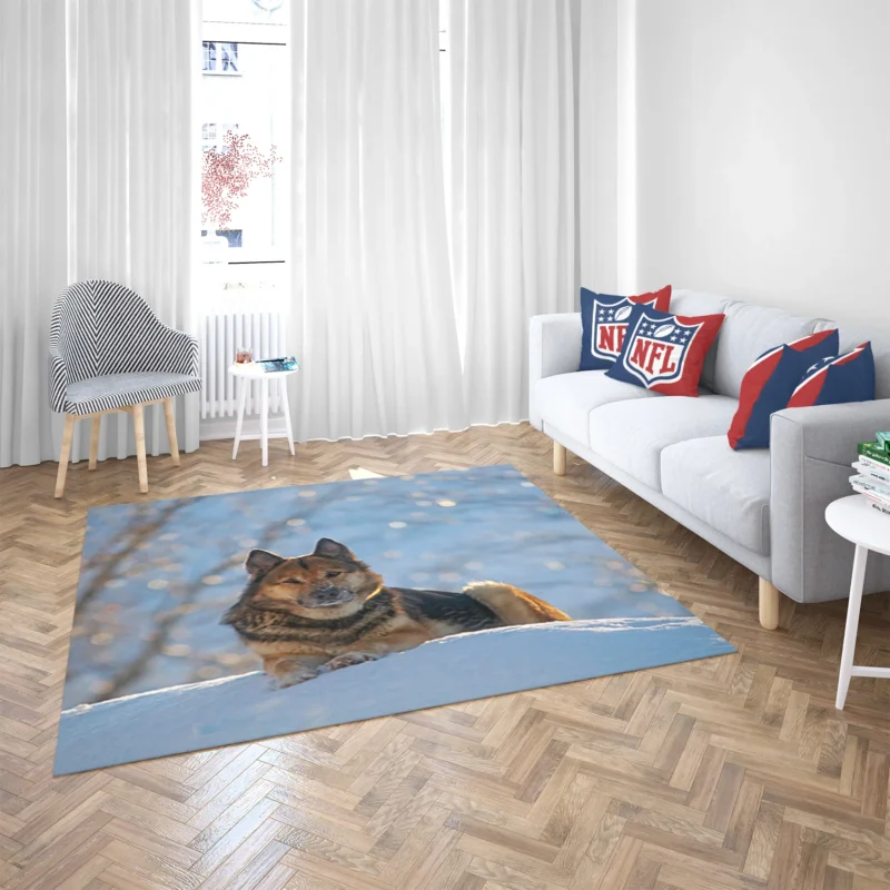 German Shepherd Snowscape: Mystical Winter Beauty Floor Rug 2