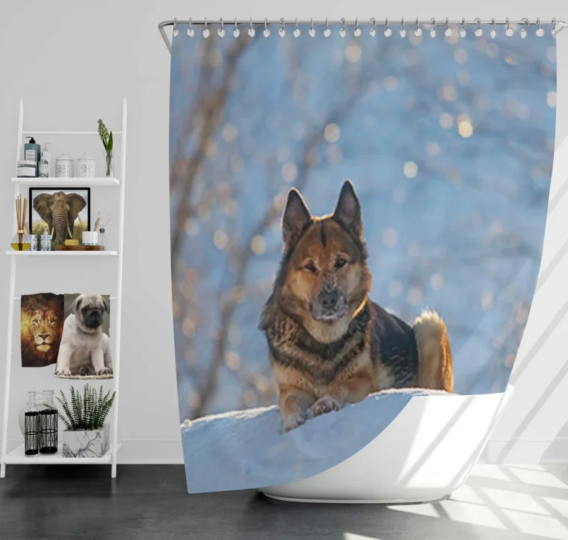 German Shepherd Snowscape: Mystical Winter Beauty Shower Curtain