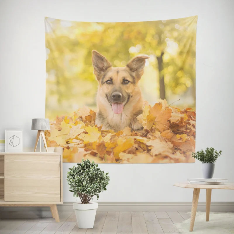 German Shepherd in Fall  Embracing Season Colors Wall Tapestry