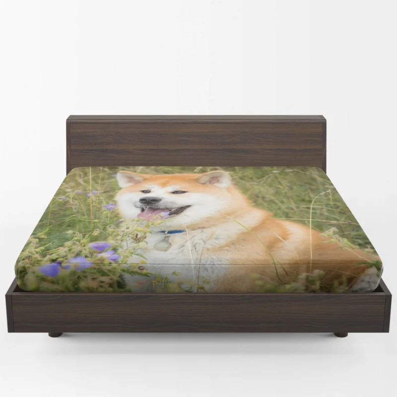 Graceful Amidst Flowers: The Akita Quartet Fitted Sheet 1
