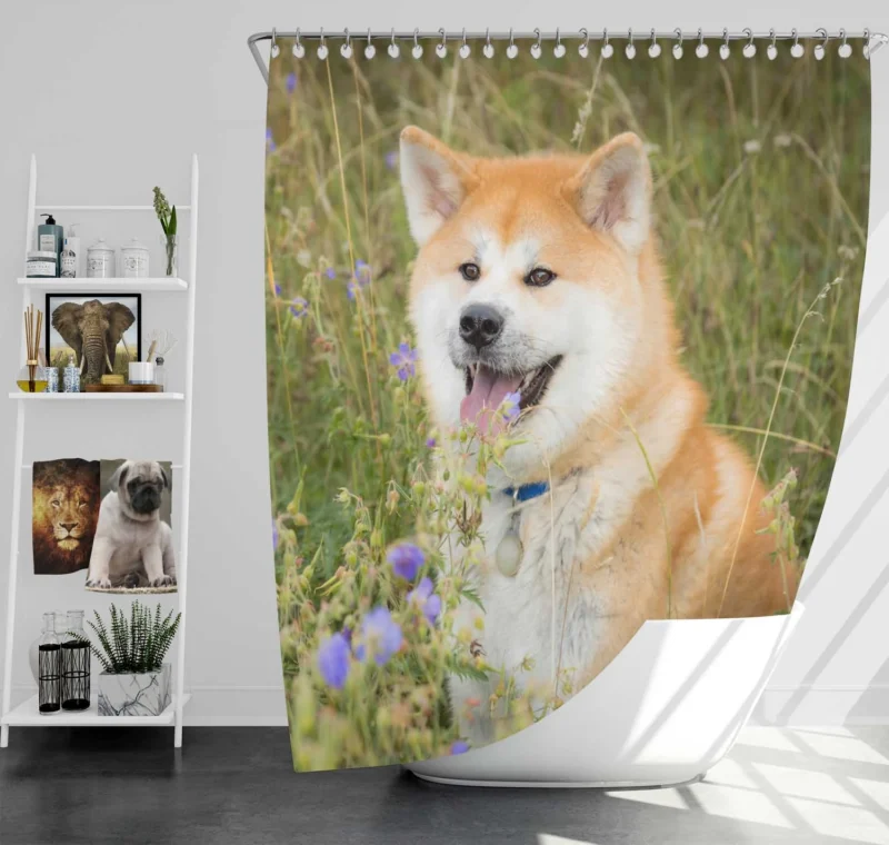 Graceful Amidst Flowers: The Akita Quartet Shower Curtain