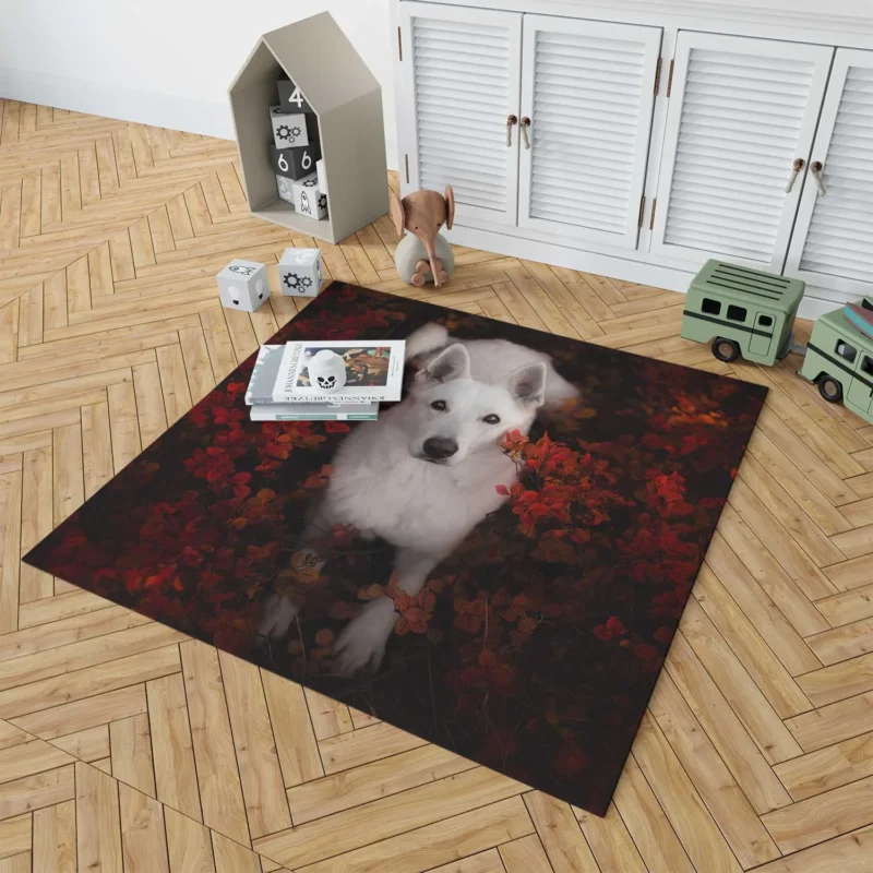 Graceful Swiss Companions: White Shepherd Quartet Floor Rug 1