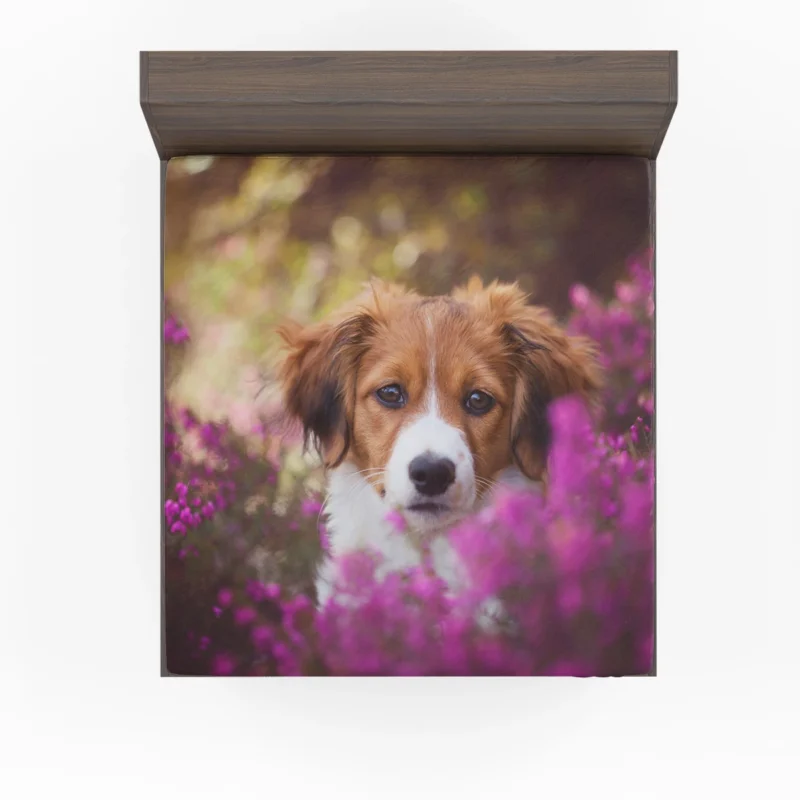 Heather Beauty Quartet: Kooikerhondje Flower Puppies Fitted Sheet