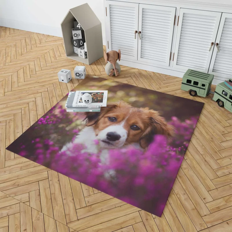 Heather Beauty Quartet: Kooikerhondje Flower Puppies Floor Rug 1