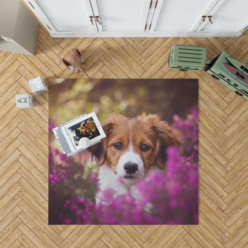 Heather Beauty Quartet: Kooikerhondje Flower Puppies Floor Rug