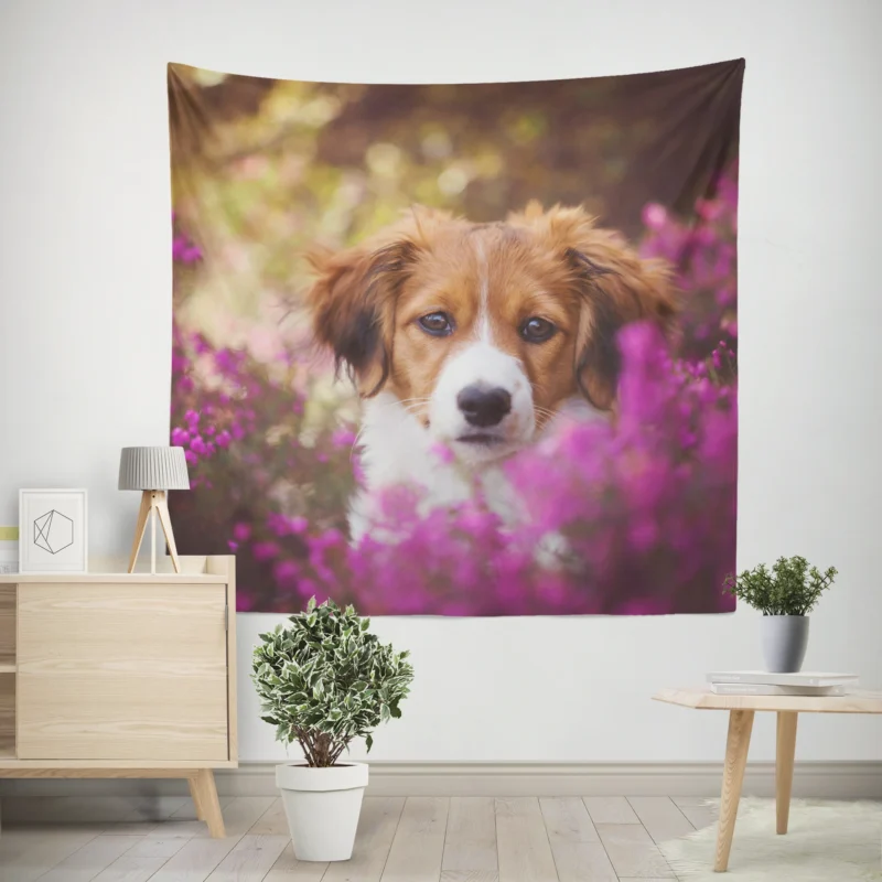 Heather Beauty Quartet  Kooikerhondje Flower Puppies Wall Tapestry