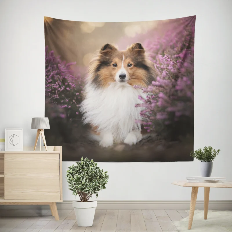 Heather Landscape  Shetland Sheepdog Quartet Wall Tapestry