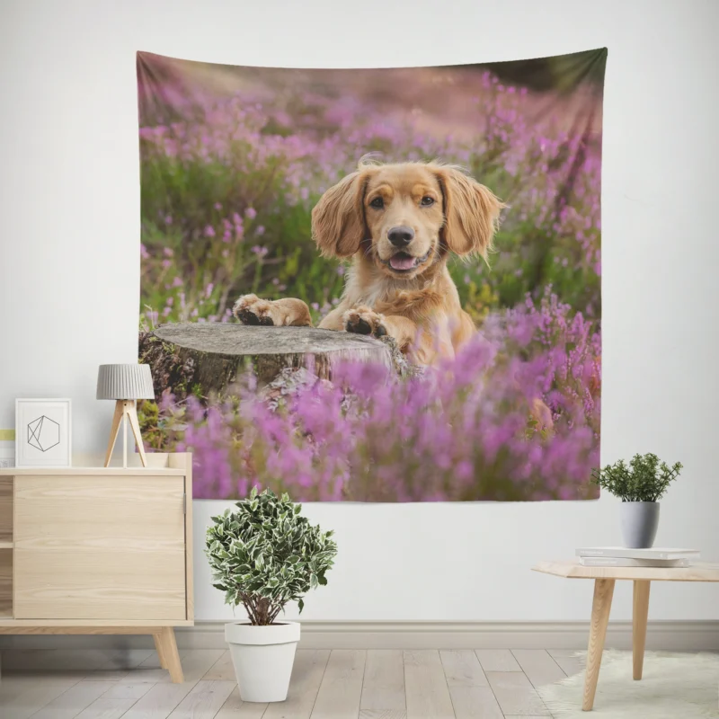 Heather Wonderland  Spaniel Quartet Wall Tapestry