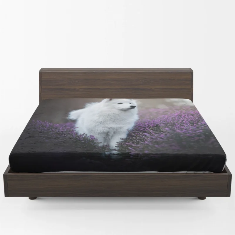 Heather and Purple Flowers: Samoyed Quartet Fitted Sheet 1