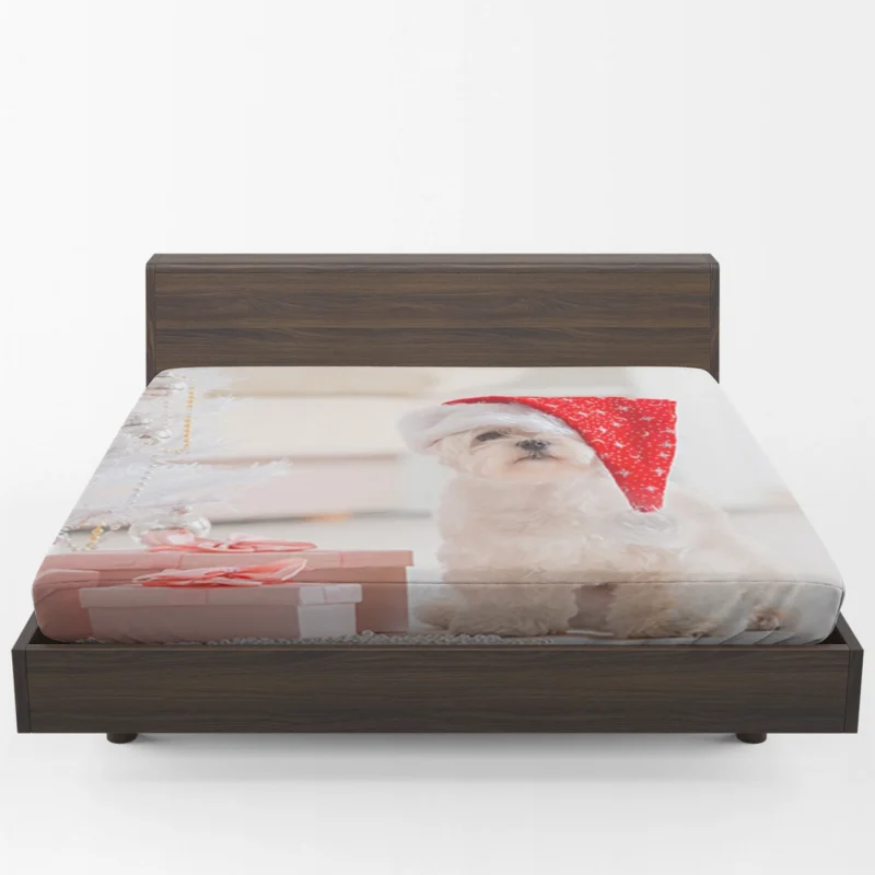 Holiday Canine Joy: Maltese Christmas Gift Fitted Sheet 1