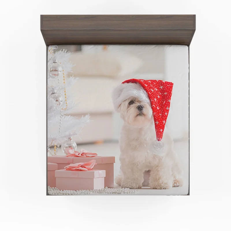 Holiday Canine Joy: Maltese Christmas Gift Fitted Sheet