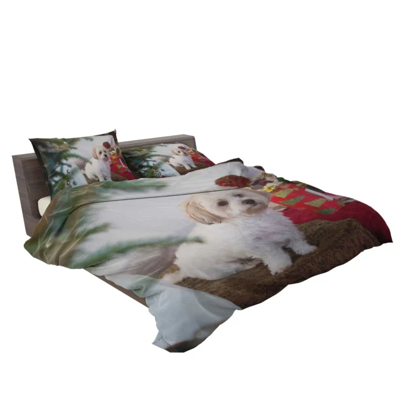 Holiday Delight: Maltese Christmas Puppy Quartet Bedding Set 2