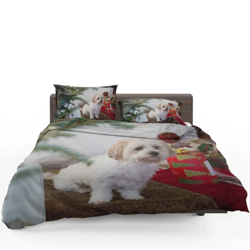 Holiday Delight: Maltese Christmas Puppy Quartet Bedding Set