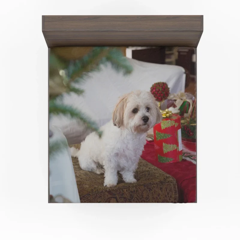 Holiday Delight: Maltese Christmas Puppy Quartet Fitted Sheet