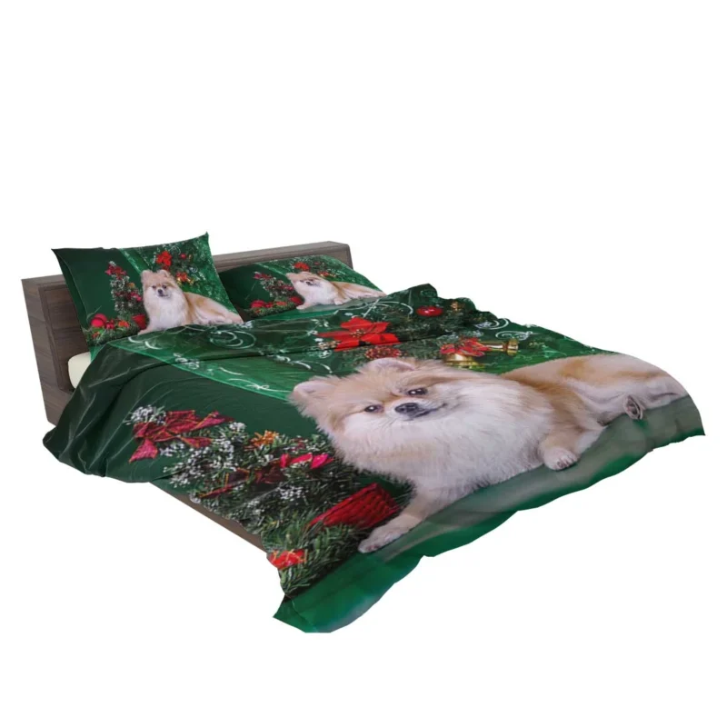 Holiday Greenery: Pomeranian Christmas Quartet Bedding Set 2