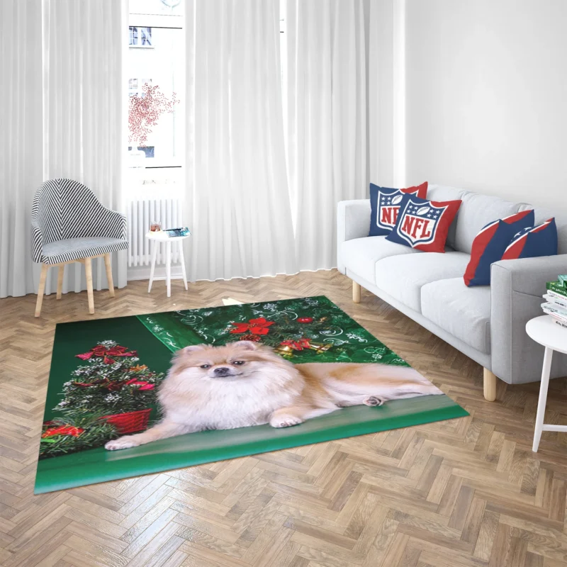 Holiday Greenery: Pomeranian Christmas Quartet Floor Rug 2