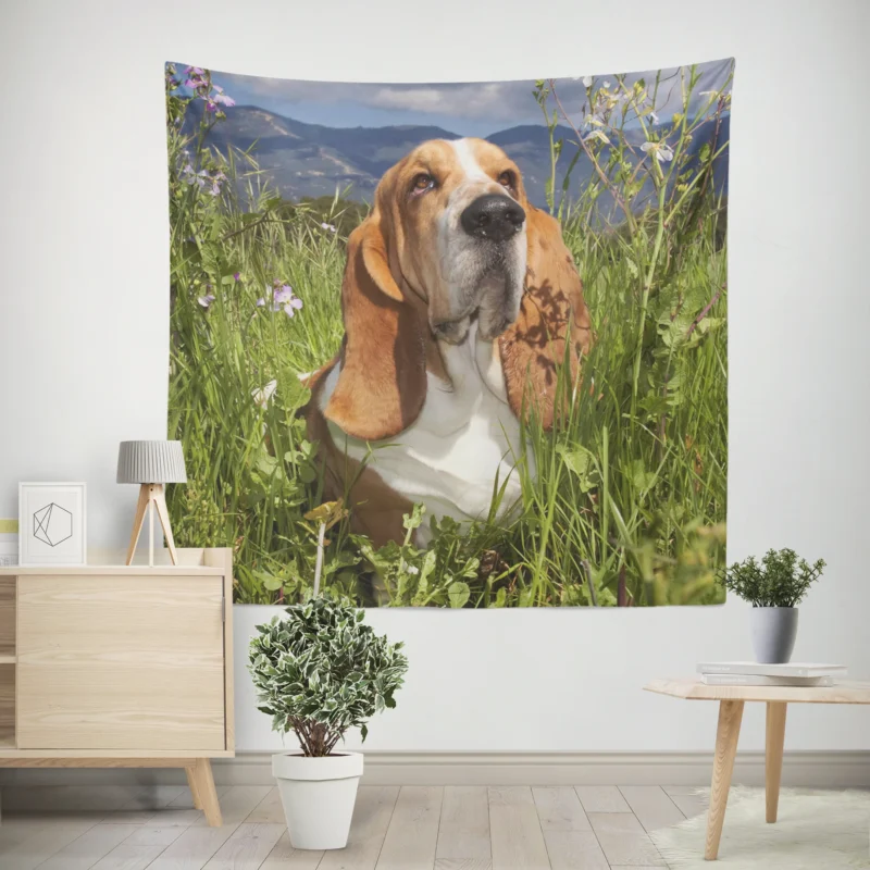 Hound Beauty and Basset Charm  Basset Hound Wall Tapestry