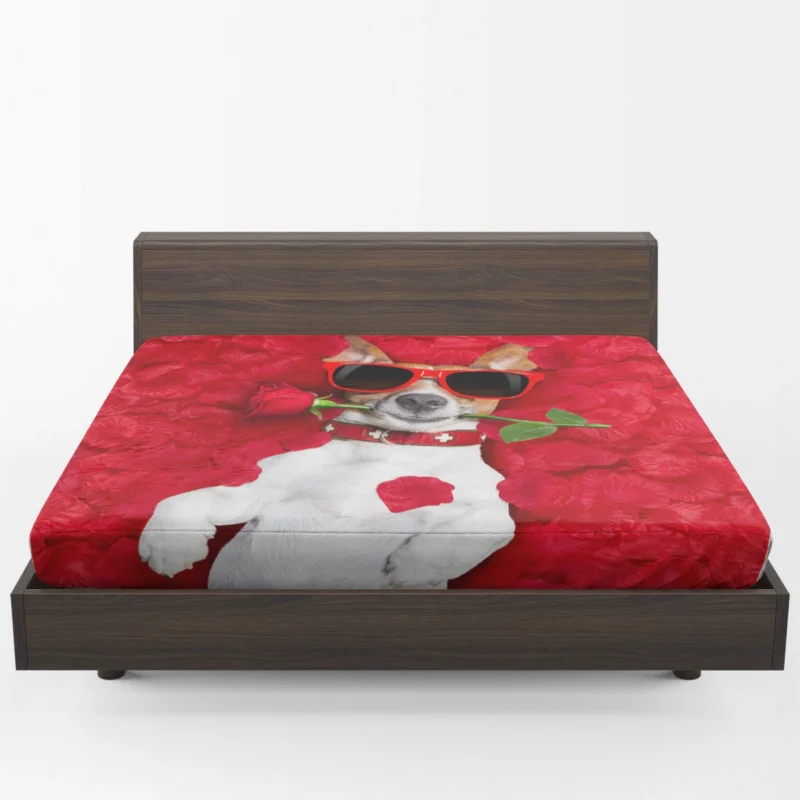 Humorous Quartet: Jack Russell Terriers with Red Roses Fitted Sheet 1