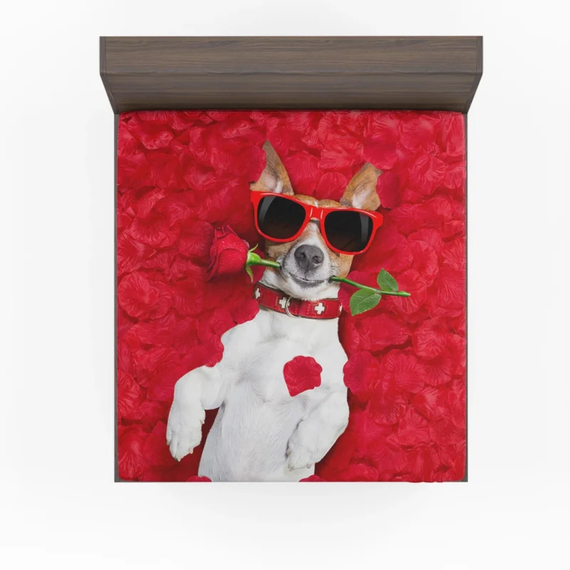 Humorous Quartet: Jack Russell Terriers with Red Roses Fitted Sheet