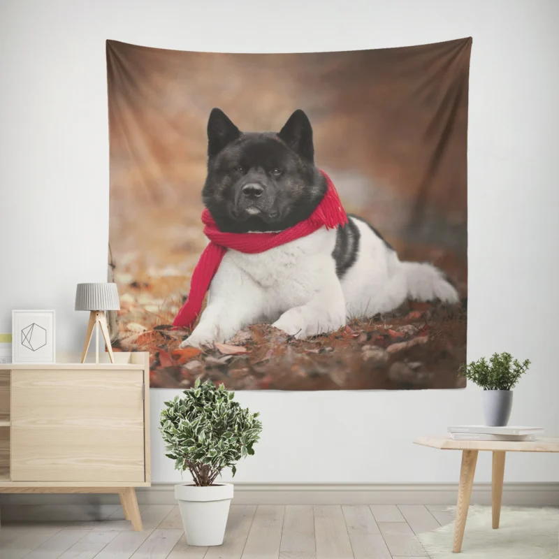 Illuminating Beauty  Akita Quartet in Lantern Light Wall Tapestry