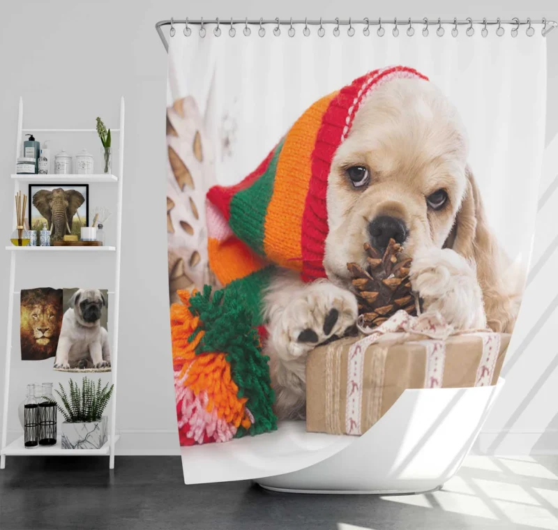 Joyful Puppies Wrapped in Cocker Spaniel Quartet Shower Curtain