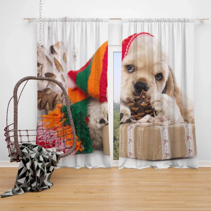 Joyful Puppies Wrapped in Cocker Spaniel Quartet Window Curtain